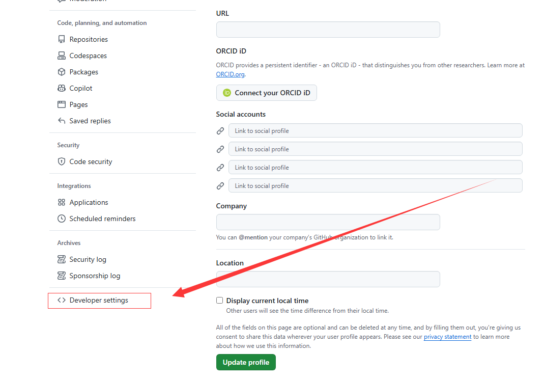 Developer settings